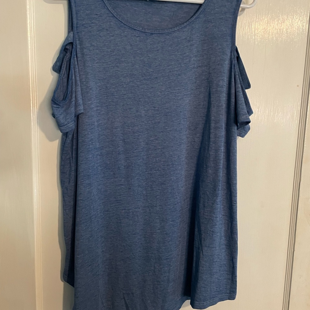 Rock & Republic Blue Cold Shoulder Top